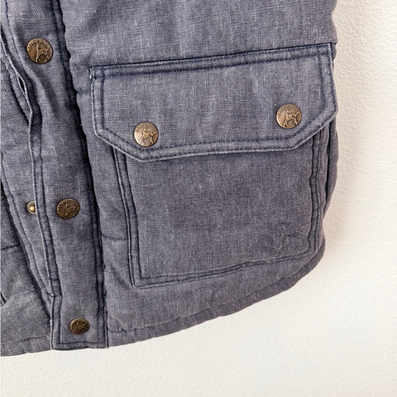 Kane & Unke Vest Mens Blue Tan Colorblock Linen Blend Snap Front Puffer Sz Large - Picture 2 of 10